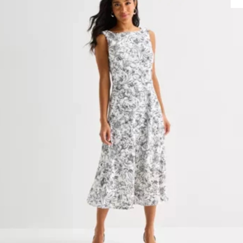 Marc New York Sleeveless Black & White Floral Midi Dresssz 14 NWT
